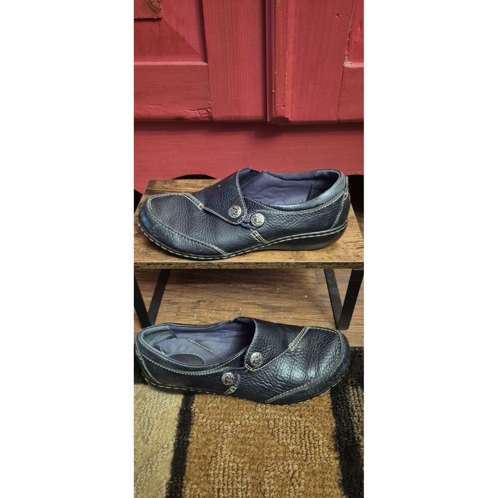 Clarks 7.5 M Ashland Lane Q Womens  Black Leather Slip On Loafers Shoes EUC
